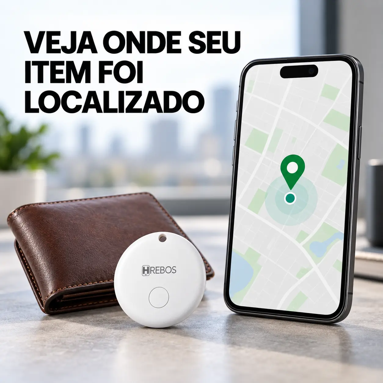 Celular exibindo no mapa o local onde a tag e a carteira foram localizadas